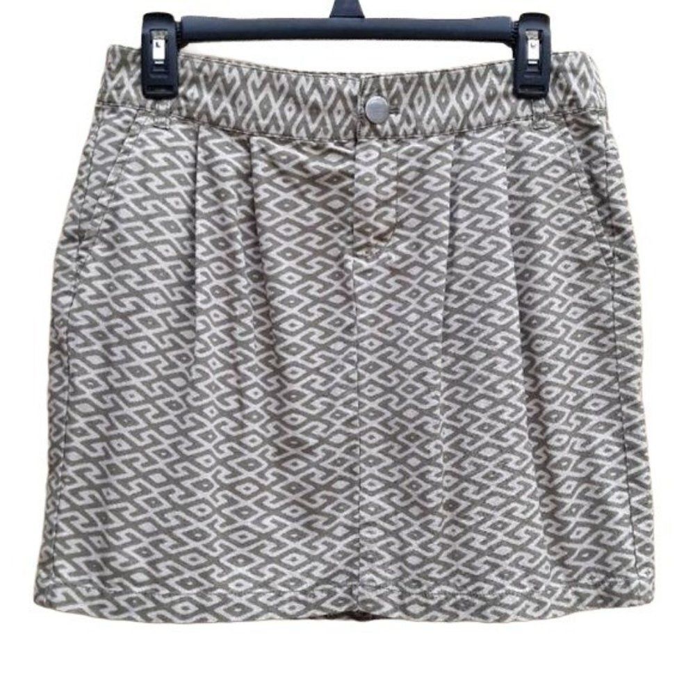 Y2K Gap Mini Skirt Aztec Print Pleated Front Casual Safari Army Green Cream Sz 4
